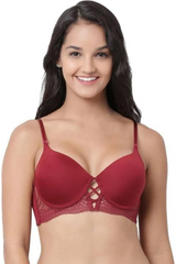 Enamor-F040 Crimson Red  Long Line Lift T-Shirt Bra - Padded Wired Medium Coverage