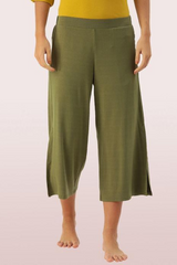 ENAMOR-E064 Pickle Green SHOP IN CULOTTE | CROP LENGTH CULOTTE WITH SMART SIDE SLITS