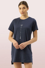 ENAMOR-E061 Navy Melange TUNIC TEE â€“ SOLID | SHORT SLEEVE TUNIC TEE WITH SIDE SLIT & MINDFUL GRAPHIC