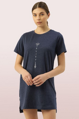 ENAMOR-E061 Navy Melange TUNIC TEE â€“ SOLID | SHORT SLEEVE TUNIC TEE WITH SIDE SLIT & MINDFUL GRAPHIC