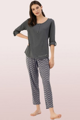 ENAMOR-E048 Block Aop SHOP-IN PANTS - SOLID | TAPERED LOUNGE PANTS WITH SELF FABRIC DRAWSTRING WITH METAL ENDS