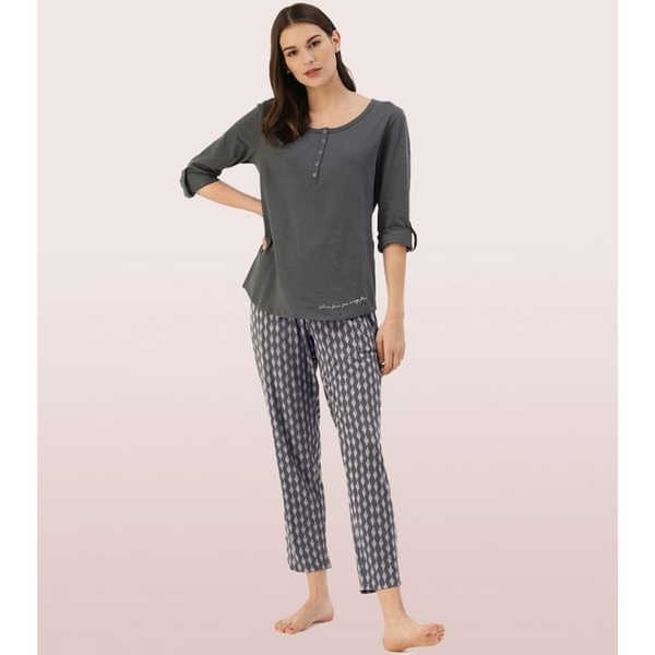 ENAMOR-E048 Block Aop SHOP-IN PANTS - SOLID | TAPERED LOUNGE PANTS WITH SELF FABRIC DRAWSTRING WITH METAL ENDS