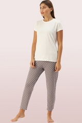 ENAMOR-E048 Ajrak Aop SHOP-IN PANTS - SOLID | TAPERED LOUNGE PANTS WITH SELF FABRIC DRAWSTRING WITH METAL ENDS