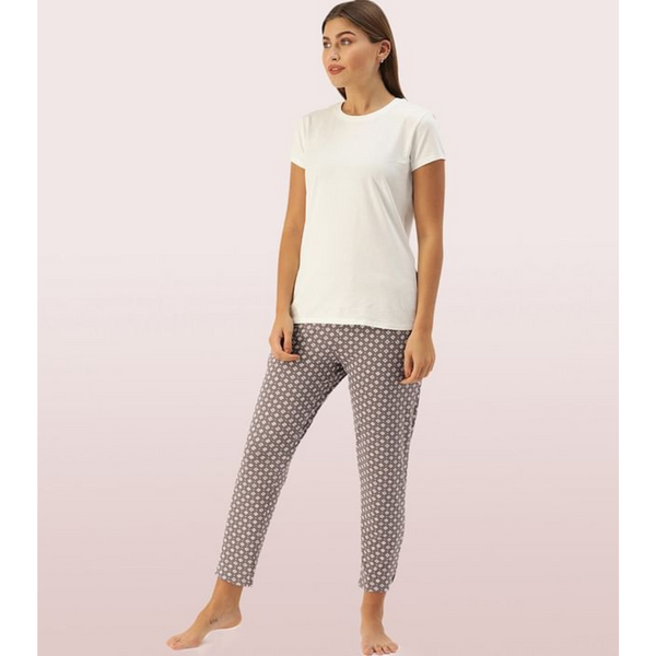 ENAMOR-E048 Ajrak Aop SHOP-IN PANTS - SOLID | TAPERED LOUNGE PANTS WITH SELF FABRIC DRAWSTRING WITH METAL ENDS