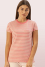 Enamor-EA47 Bubble Pink BASIC CREW TEE â€“ STRIPED | SHORT SLEEVE CREW NECK STRETCH COTTON TEE