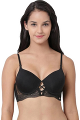 Enamor-F040 Black Long Line Lift T-Shirt Bra - Padded Wired Medium Coverage