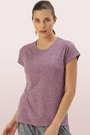 ENAMOR-E089 Orchid Violet SLIM ACTIVE TEE | SHORT SLEEVE RAGLAN SCOOP NECK TEE WITH REFLECTIVE GRAPHIC