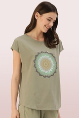 SLEEVE BOAT NECK COTTON GRAPHIC TEE