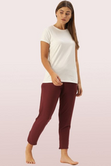ENAMOR-E048 Ruby Love SHOP-IN PANTS - SOLID | TAPERED LOUNGE PANTS WITH SELF FABRIC DRAWSTRING WITH METAL ENDS
