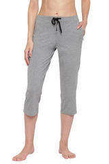 ENAMOR-E018 Medium Grey Melange ESSENTIALS STRETCH COTTON LOUNGE CAPRI FOR WOMEN SLIM FIT