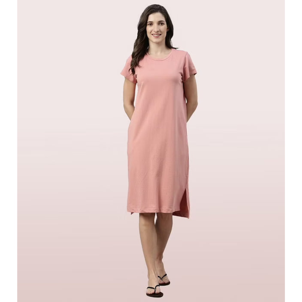ENAMOR-E801 Rouge Love COMFY DRESS | SHORT SLEEVE COTTON TERRY LOUNGE DRESS