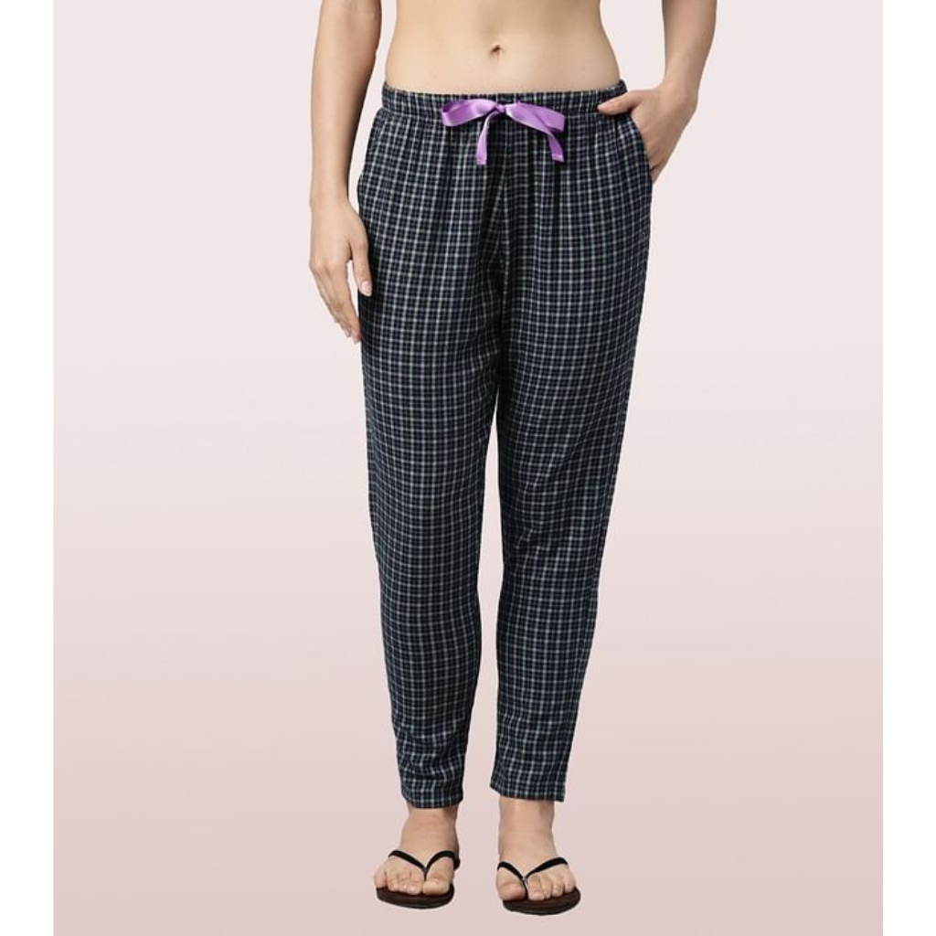 Enamor-E072 LAZY PANT | PULL-ON FLANNEL PANTS WITH SATIN ADJUSTABLE WAIST DRAWSTRING & POCKETS