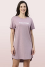 ENAMOR-E802 Mauve Pink BASIC DRESS | COTTON SLOUNGE MINI DRESS WITH CHEST GRAPHIC