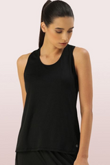 Enamor-E115 Black ACTIVE RACER TANK | SCOOP NECK DRY FIT TANK WITH REFLECTIVE PRINT