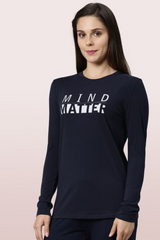 Enamor-E157 Navy Kind LONG SLEEVE BASIC CREW TEE â€“ GRAPHIC PRINT | CREW NECK BASIC STRETCH COTTON TEE