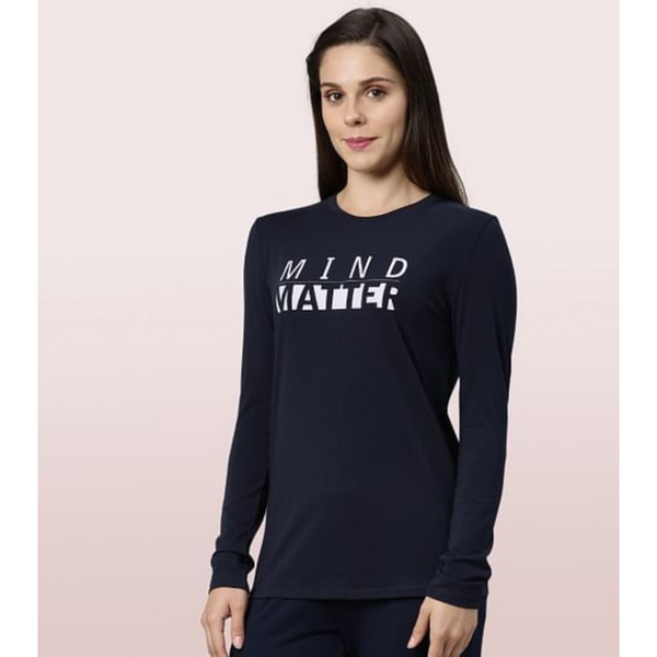 Enamor-E157 LONG SLEEVE BASIC CREW TEE â€“ GRAPHIC PRINT | CREW NECK BASIC STRETCH COTTON TEE