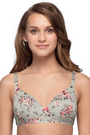 Enamor F023 Silver Rose Print Perfect Plunge T-Shirt Bra - Padded Wirefree Medium Coverage