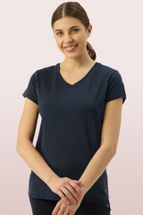 ENAMOR-E067 Navy ESSENTIALS COTTON BASIC "V" TEE