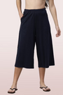 ENAMOR-E402 Navy BASIC CULOTTE | COTTON SLUB HIGH RISE BASIC CULOTTE