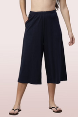 ENAMOR-E402 Navy BASIC CULOTTE | COTTON SLUB HIGH RISE BASIC CULOTTE