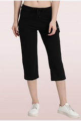 ENAMOR-E018 Black ESSENTIALS STRETCH COTTON LOUNGE CAPRI FOR WOMEN SLIM FIT