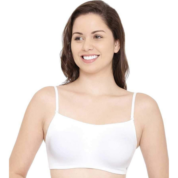 Enamor-A022 White Basic Cotton Cami With Detachable Straps Bra Non-Padded Wirefree High Coverage