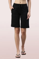 ENAMOR-E044 Jet Black CITY SHORTS | COTTON KNEE LENGTH SHORTS