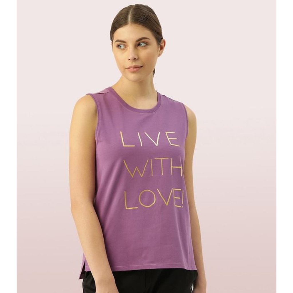 Enamor-E133 STAY COOL TANK | CREW NECK ANTI-ODOUR STRETCH COTTON MUSCLE TANK WITH GRAPHIC PRINT