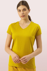 ENAMOR-E067 Mustard Yellow ESSENTIALS COTTON BASIC "V" TEE