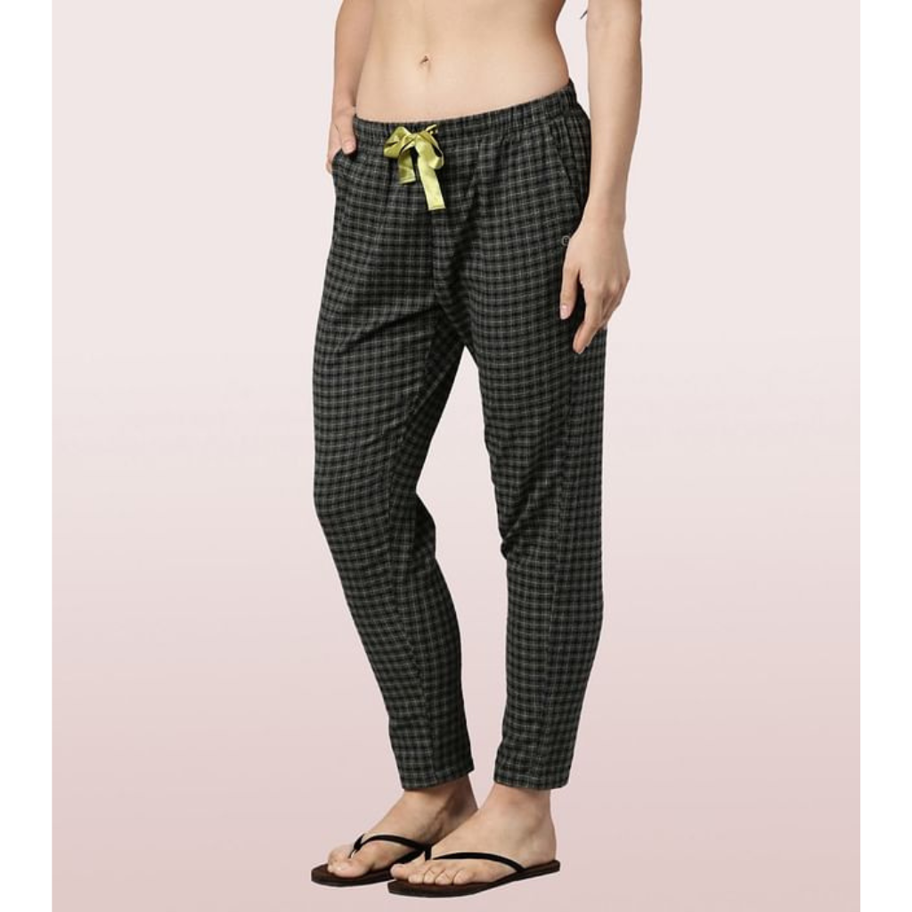 Enamor-E072 LAZY PANT | PULL-ON FLANNEL PANTS WITH SATIN ADJUSTABLE WAIST DRAWSTRING & POCKETS