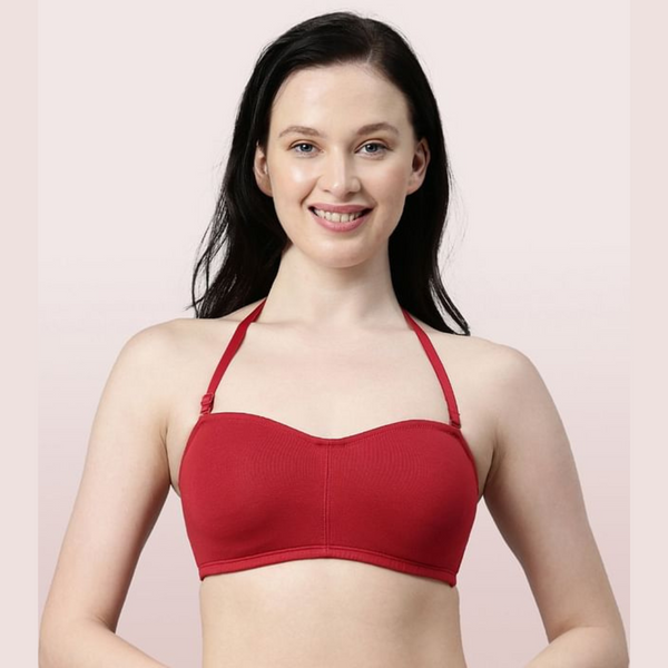 Enamor-A019 Bridal Red Perfect Shaping Wirefree Cotton Strapless Bra Non-Padded Full Coverage