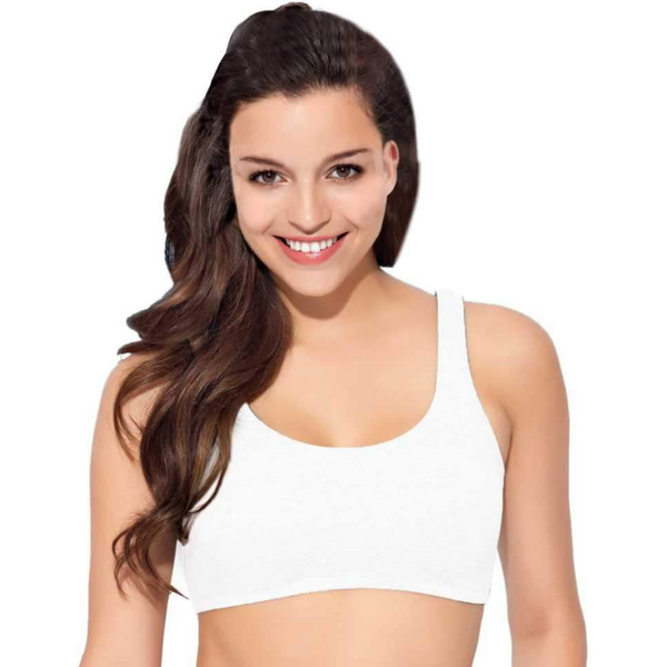 Enamor-SB06 White Low Impact Cotton Sports Bra Non-Padded & Wirefree