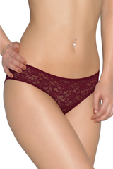 Maroon AMANTE-PAN10305 Floral Romance Lace Bikini Panty