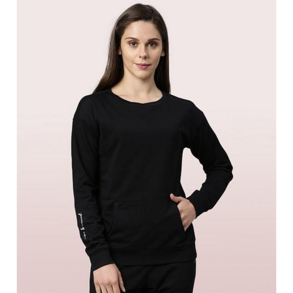 Enamor-E901 Jet Black COMFY SWEAT | COTTON TERRY LOUNGE SWEAT