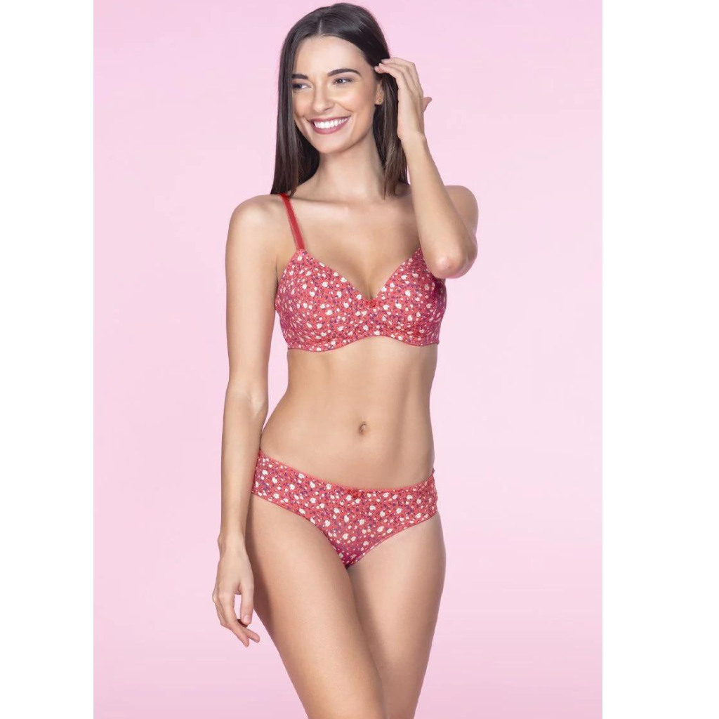 AMANTE BRA11201 Florette Padded Non-Wired Printed T-Shirt Bra - Tiger Lily-Golden Haze
