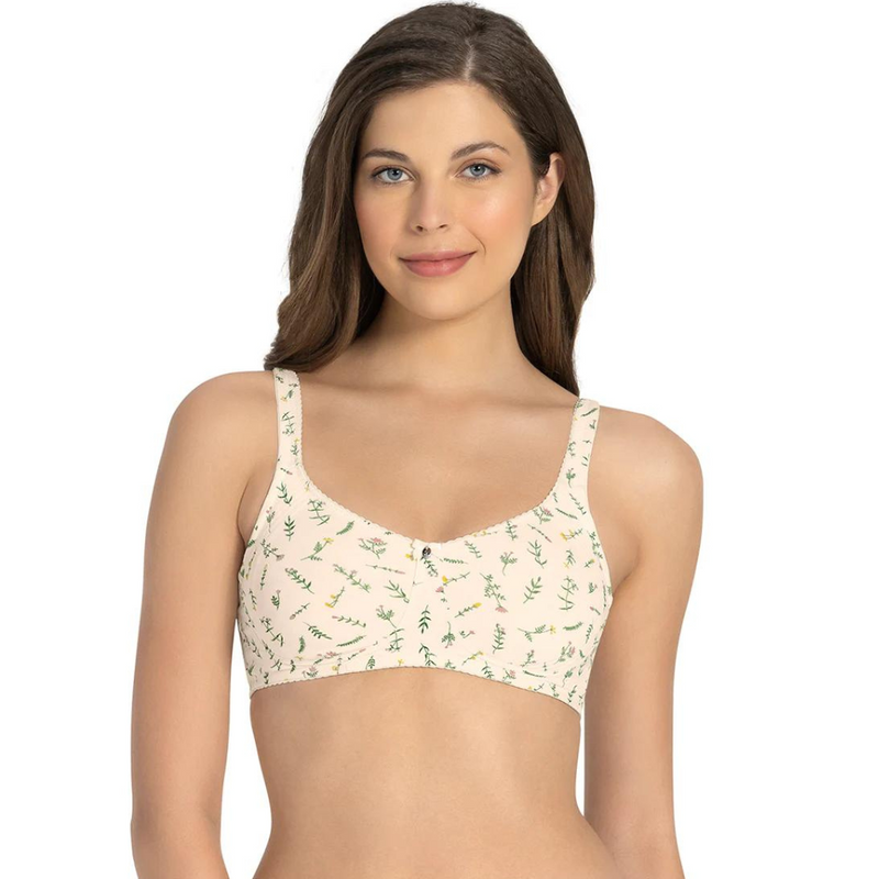 AMANTE BRA78501 Magic Shaper Non Padded Non Wired Support Minimizer Pearled Ivory Print Bra