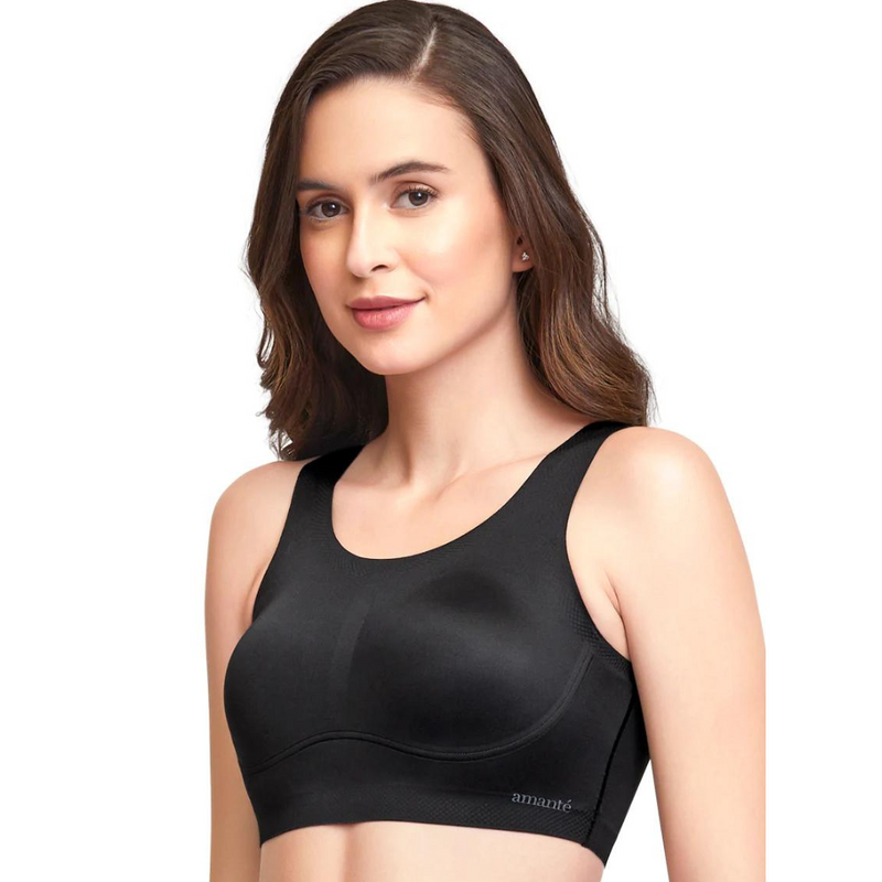 Black AMANTE BRA-BRA83301 Skins Solid Non Padded Non-Wired Scoop Neck Cami Bra