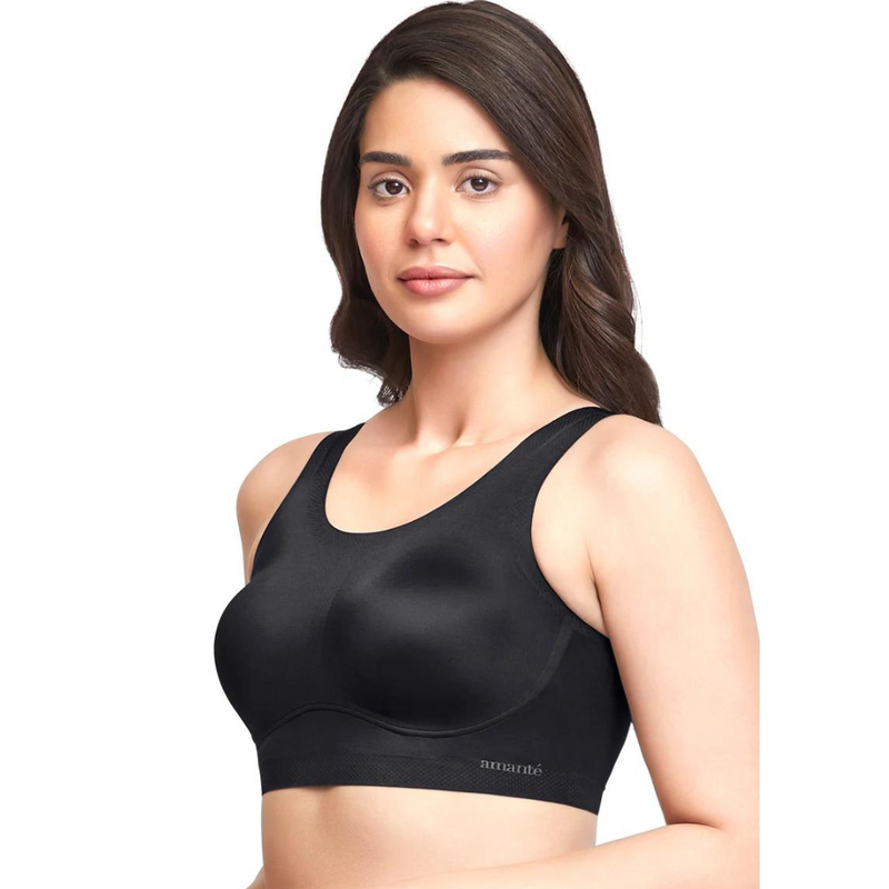 Black AMANTE BRA83501 Skins Support Scoop Neck Bra