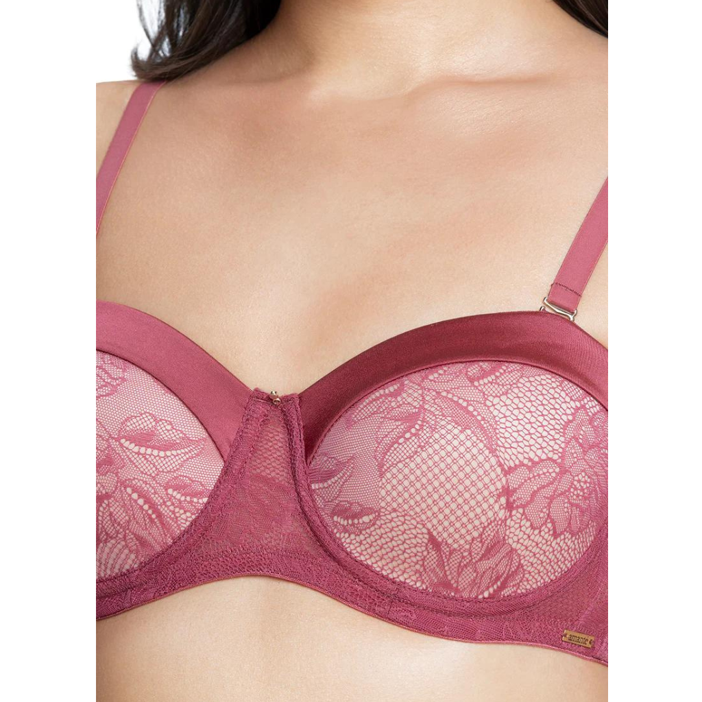 AMANTE BRA88101 Satin Touch Strapless Padded wired Lace Bra