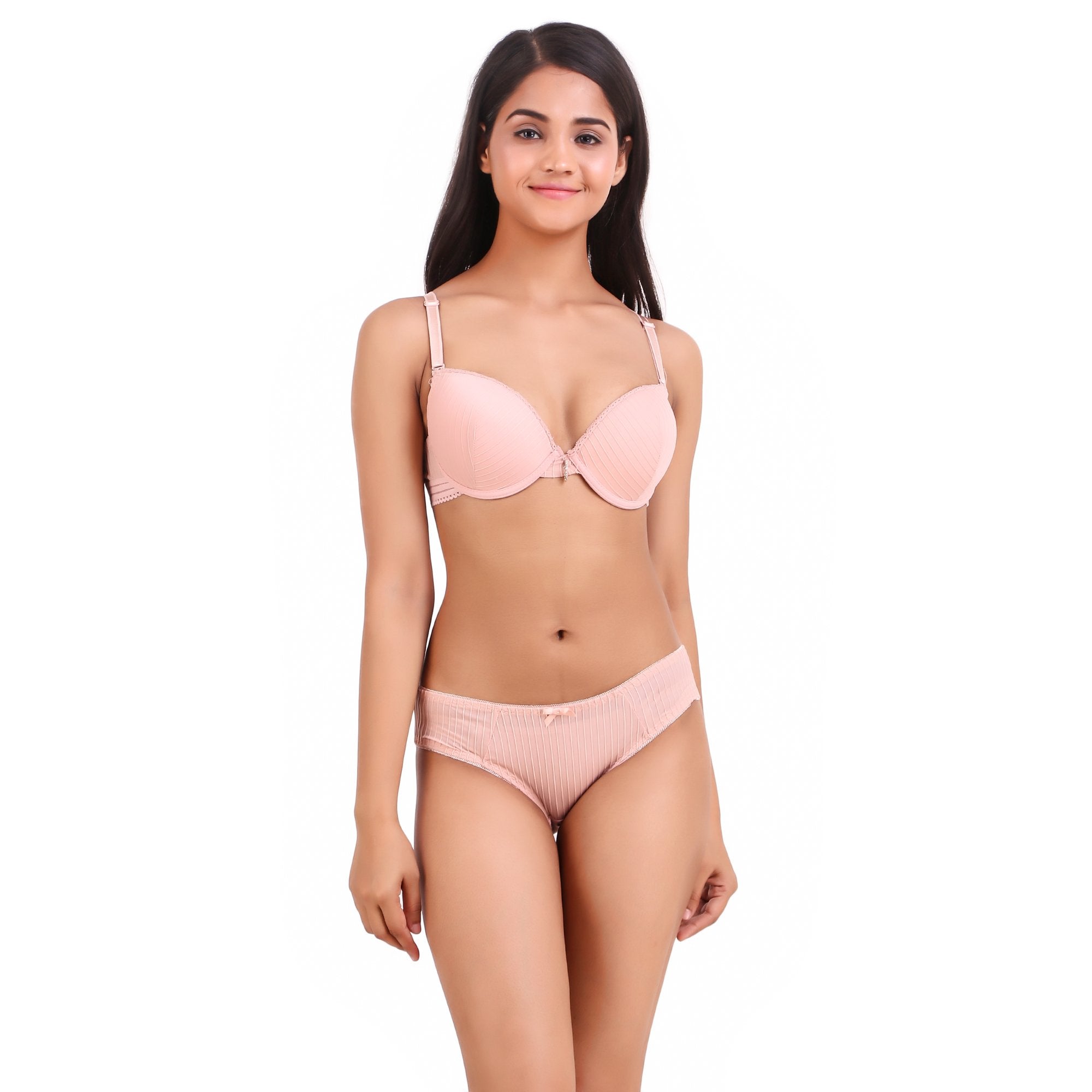 AXTZH-XBRA031 Peach Light push up bra & bikini cut panty set