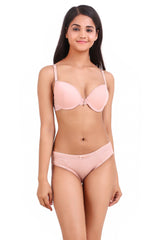 AXTZH-XBRA031 Peach Light push up bra & bikini cut panty set