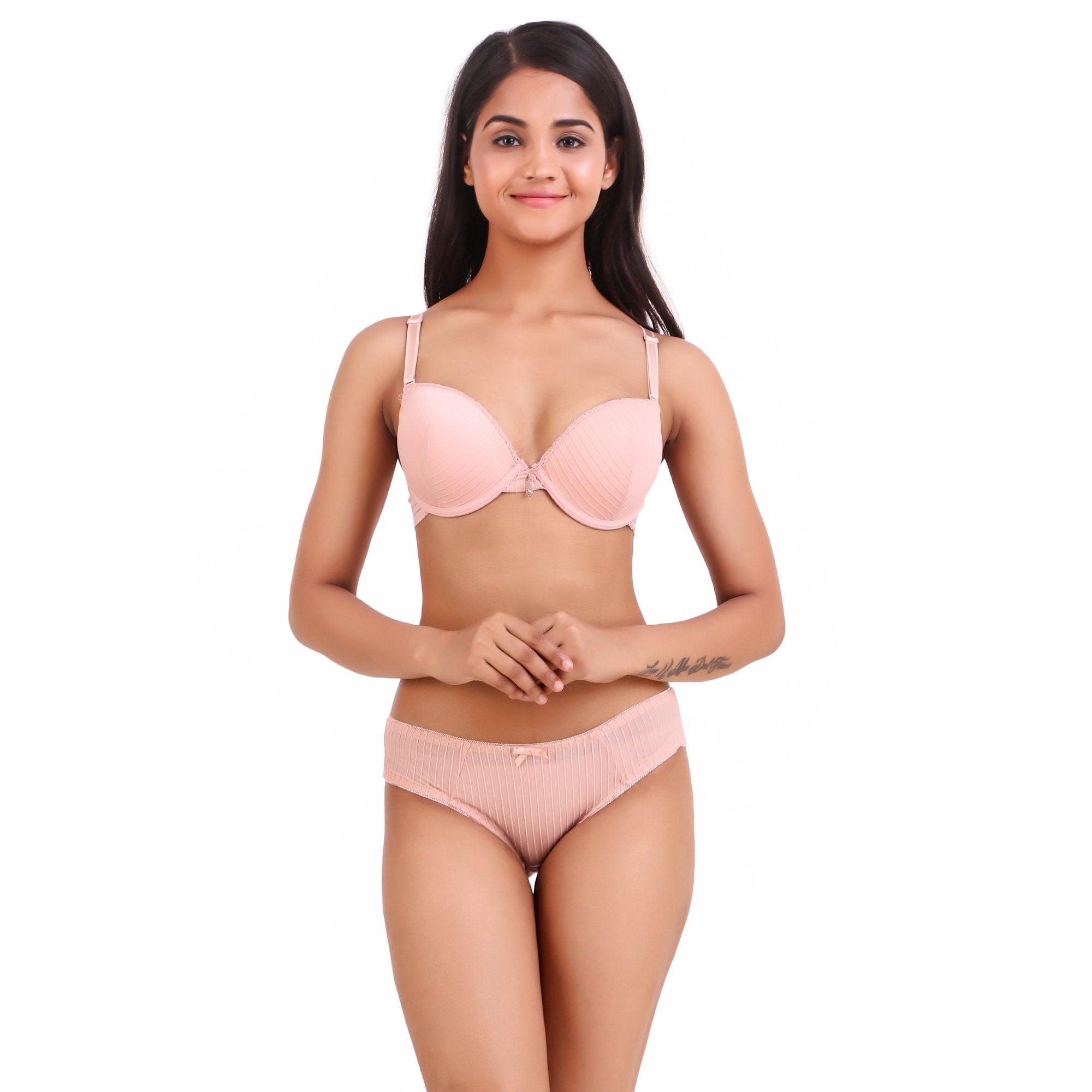 AXTZH-XBRA031 Peach Light push up bra & bikini cut panty set