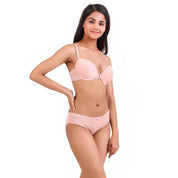 AXTZH-XBRA031 Peach Light push up bra & bikini cut panty set