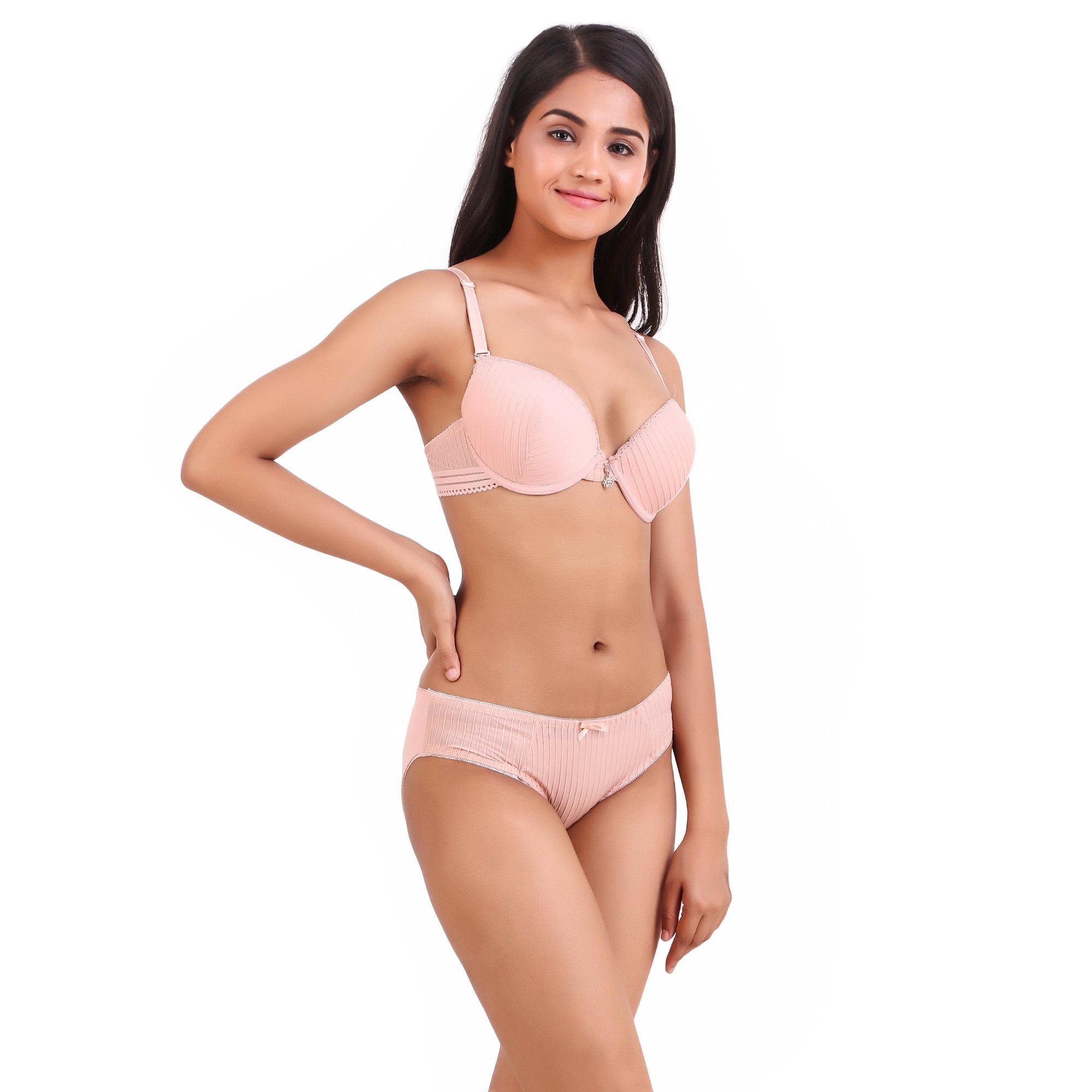 AXTZH-XBRA031 Peach Light push up bra & bikini cut panty set