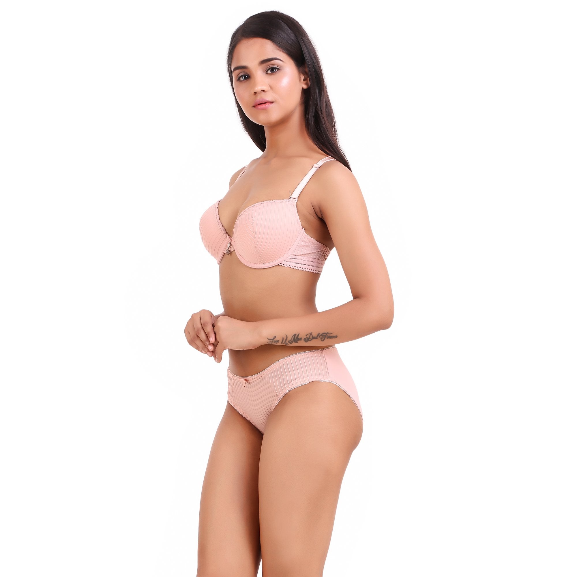 AXTZH-XBRA031 Peach Light push up bra & bikini cut panty set