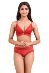 AXTZH-XBRA027 Rust Net fabric Light padded bra & hipster seamless panty set