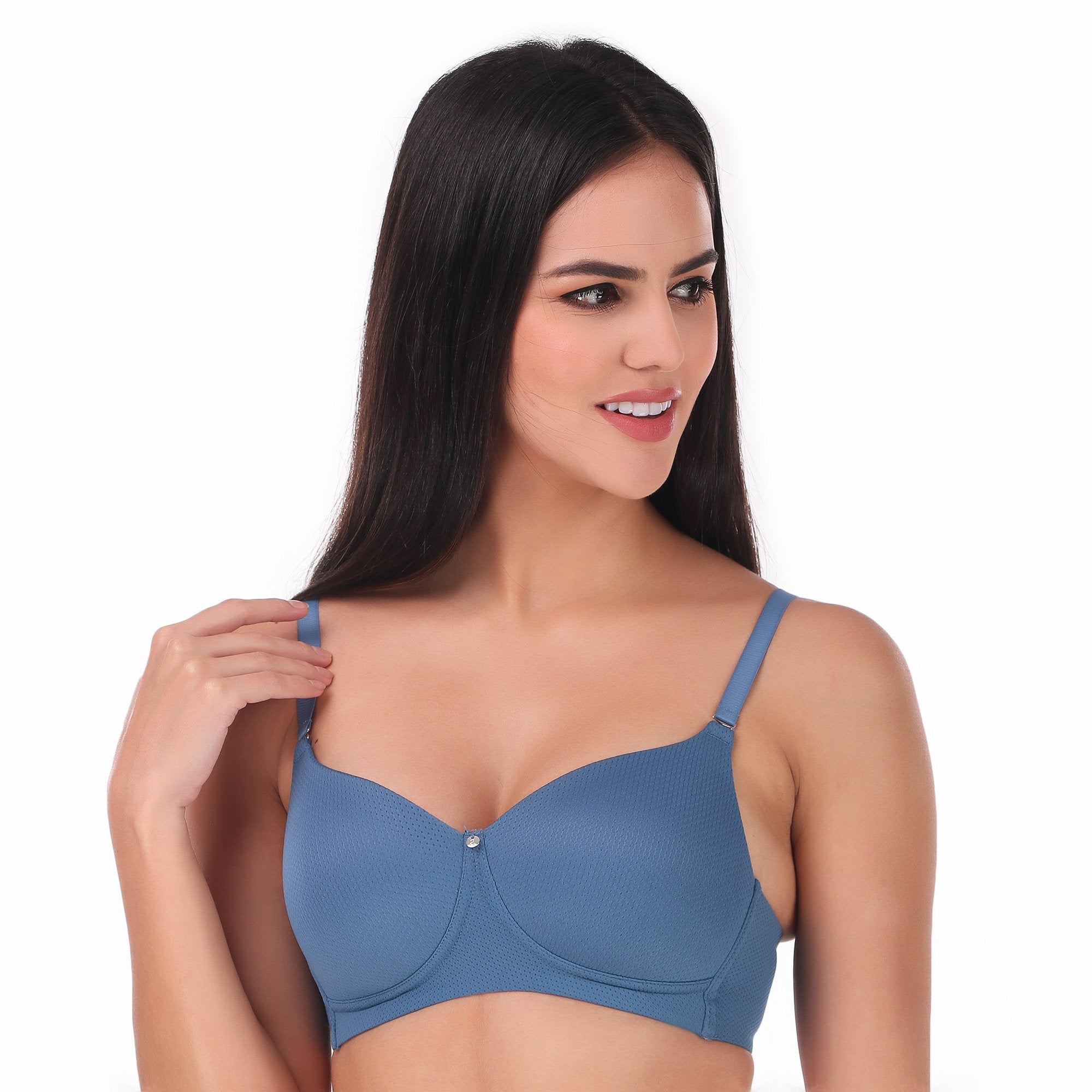 Buy Amante Energize Solid Medium Impact Non Padded Non Wired Full Coverage  Sports Bra-Blue online