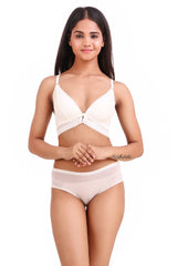 AXTZH-XBRA027 White Net fabric Light padded bra & hipster seamless panty set