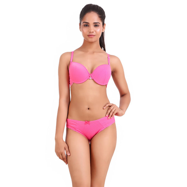 AXTZH-XBRA031 Pink Light push up bra & bikini cut panty set