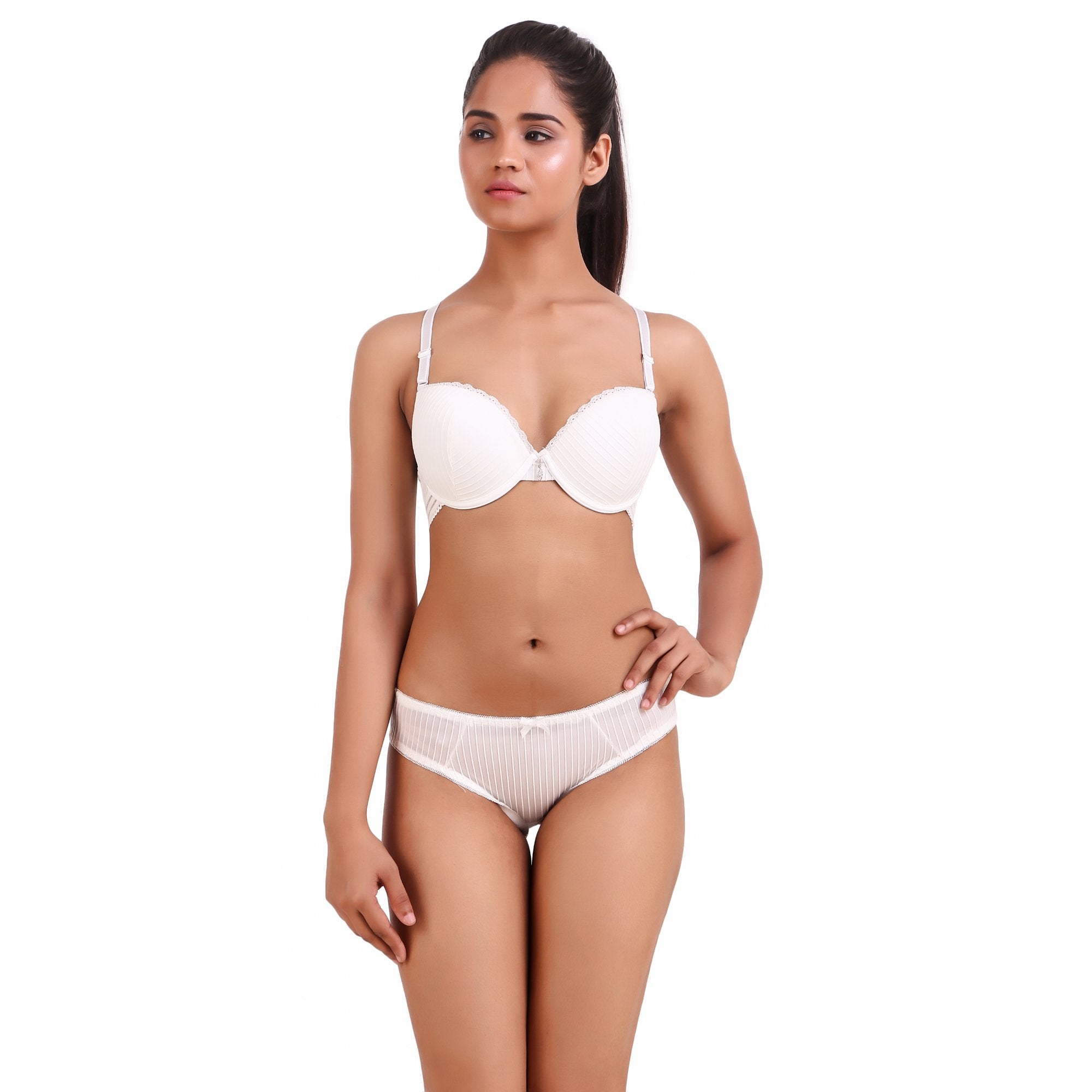 AXTZH-XBRA031 White Light push up bra & bikini cut panty set